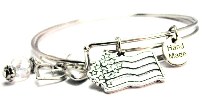 Abstract American Flag Expandable Bangle Bracelet Set