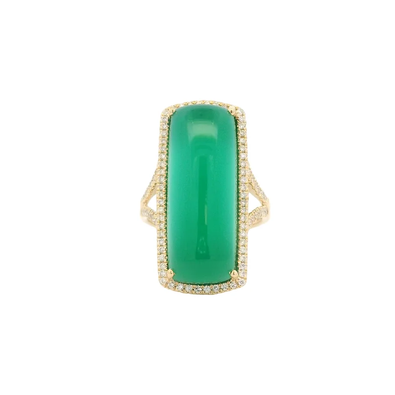 14K Yellow Gold 11.86ct Green Onyx & 0.43cttw Diamond Ring by Bellarri