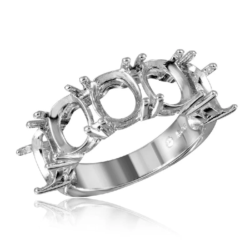 Silver 925 Rhodium Plated Open Shank 5 Stones Mounting Ring - BGR01199