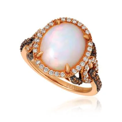 14K Strawberry Gold 2.60ct Neopolitan Opal & 0.64cttw Chocolate & Vanilla Diamond Ring by LeVian