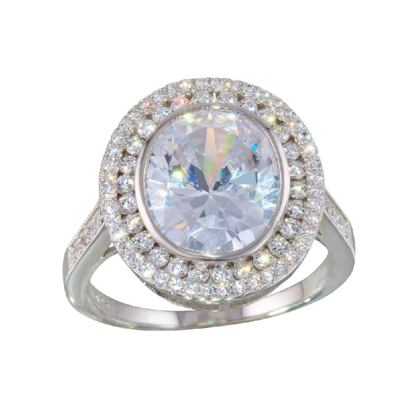 Rhodium Plated 925 Sterling Silver Round CZ Ring - STR01088