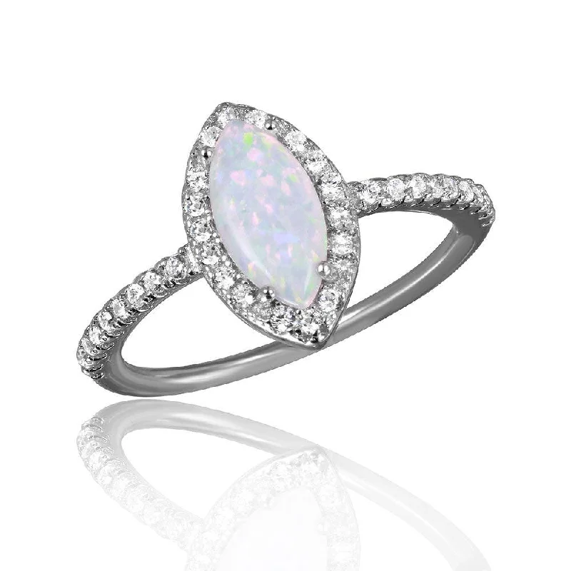 Silver 925 Rhodium Plated Cats Eye Ring with Synthetic Opal and CZ - BGR01044