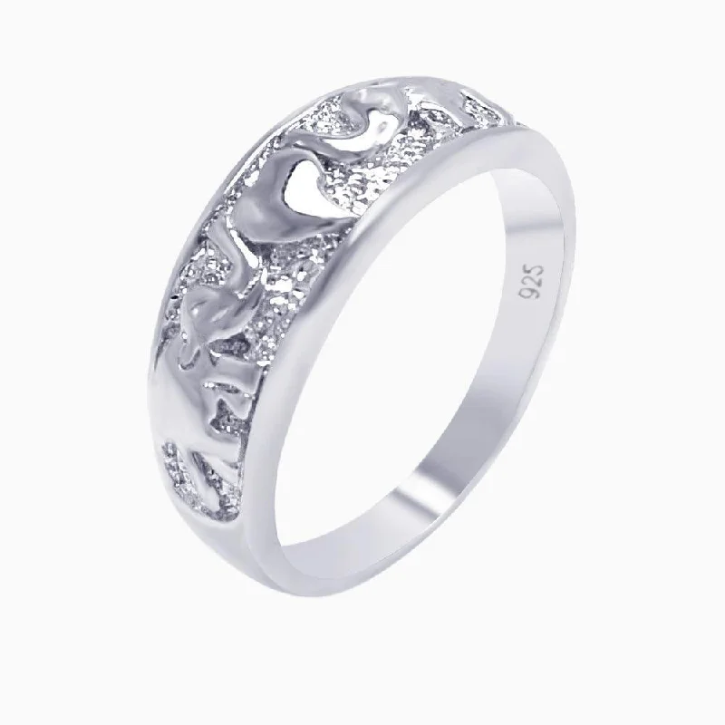 Silver 925 Rhodium Plated Elephant Heart Ring - AAR0023