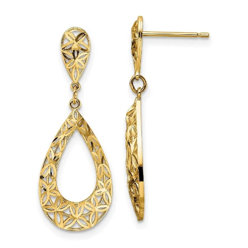 Curata 14k Yellow Gold Textured Open Teardrop Dangle Post Earrings 31.3x11.45mm