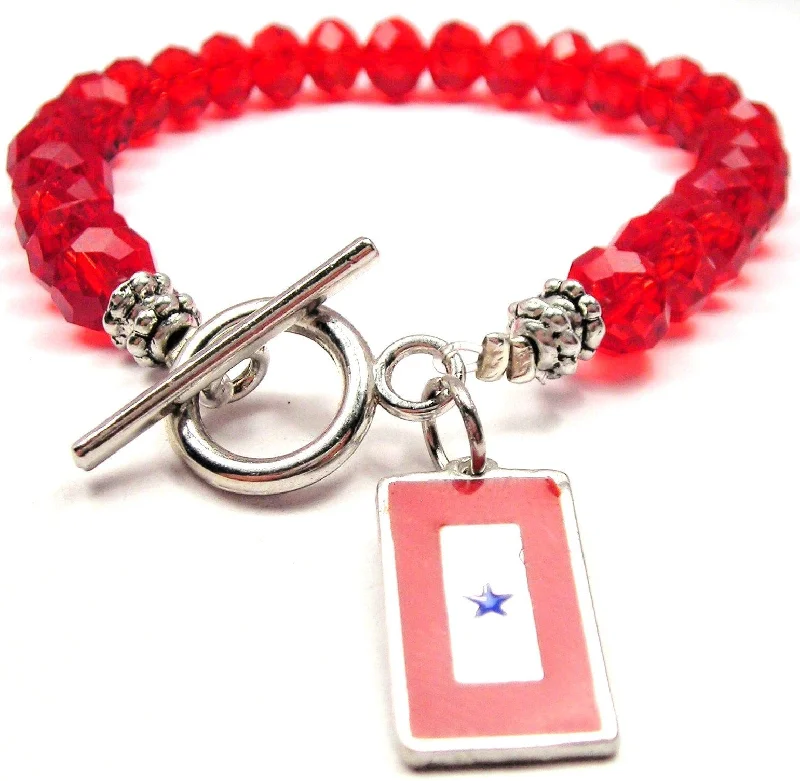 Blue Star Mother Flag Crystal Beaded Toggle Style Bracelet