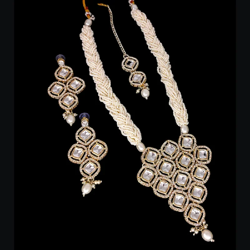 Lucentarts Jewellery Gold Plated Austrian Stone And Pearls Necklace Set