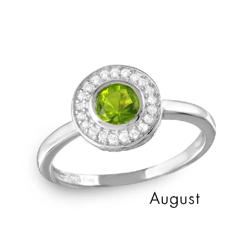 August Sterling Silver 925 Rhodium Plated CZ Center Birthstone Halo Ring - BGR01082AUG