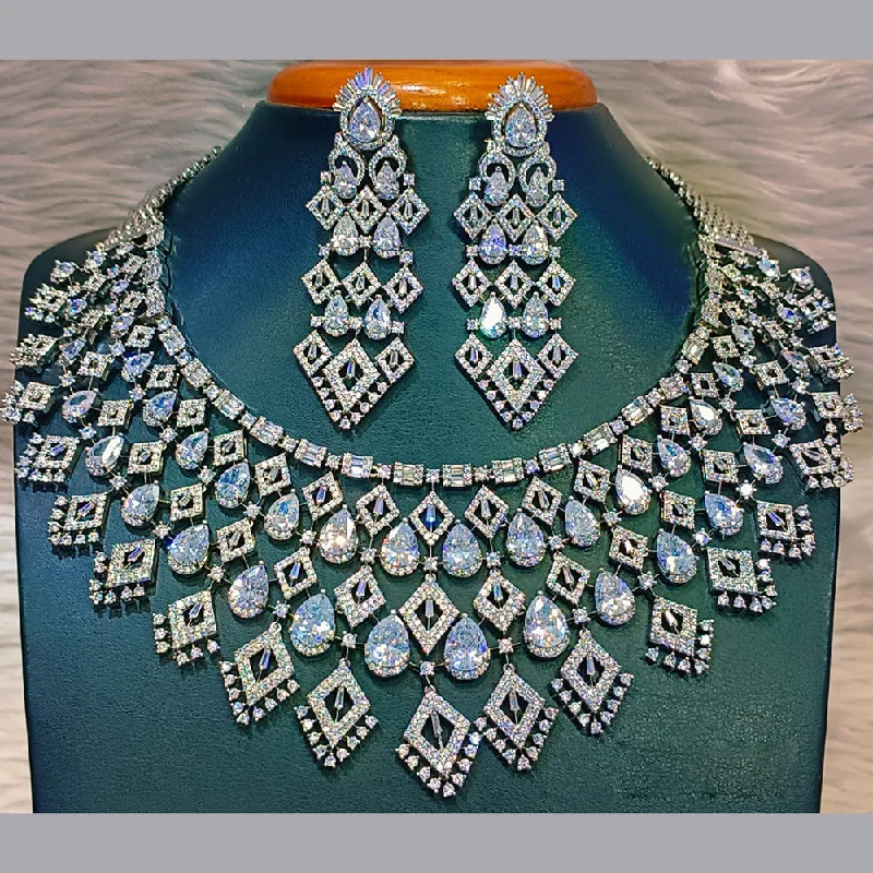 Jain Jewellers Silver Plated AD Necklace Set