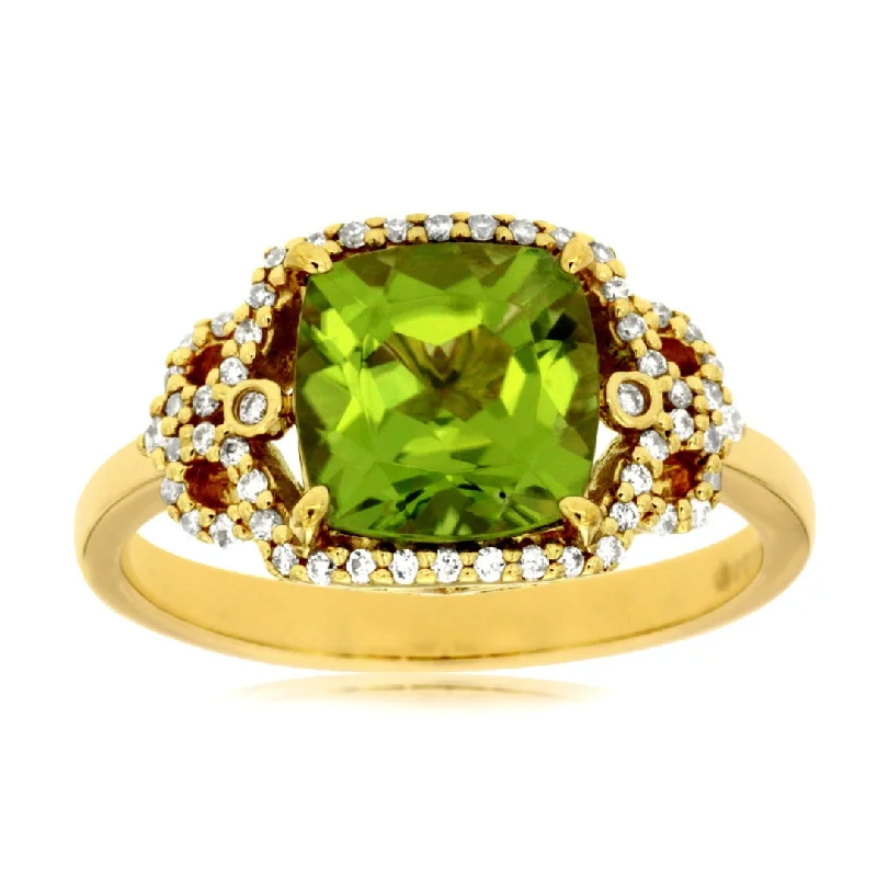 14K Yellow Gold Peridot Diamond Ring