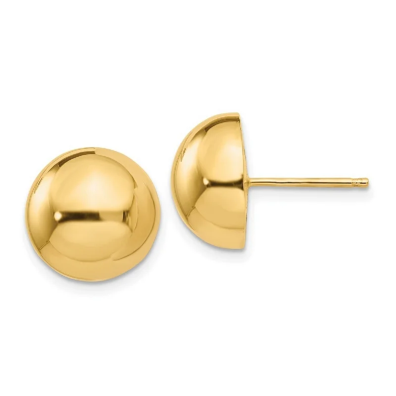 Curata 14k Yellow Gold Polished 12mm Half Ball Post Button Earrings