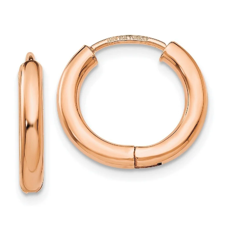 Curata 14k Rose Gold Hinged Polished 2.5x15mm Hoop Earrings