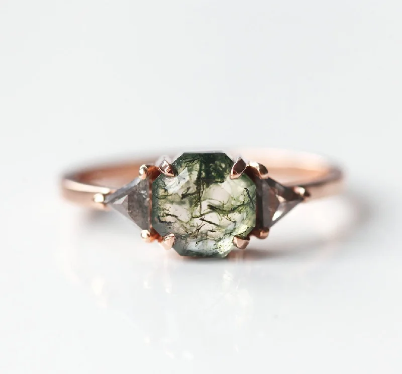 Sasha Octagon Moss Agate & Salt Pepper Diamond Ring