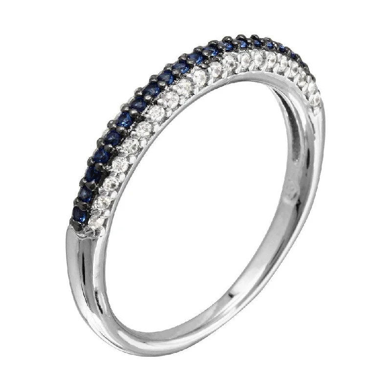 Rhodium Plated 925 Sterling Silver Blue and Clear Stackable Ring - BGR01090