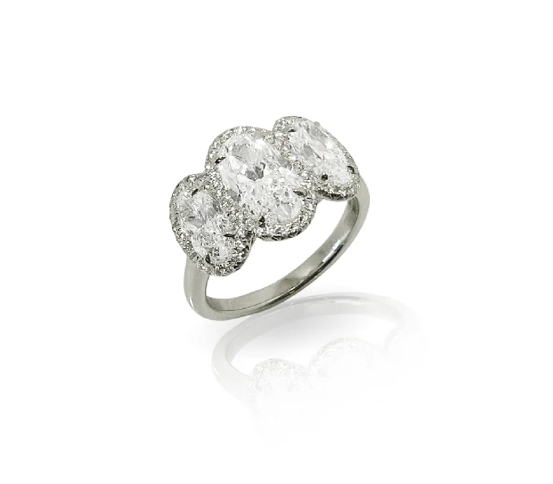 Three-Stone Halo Diamond Ring