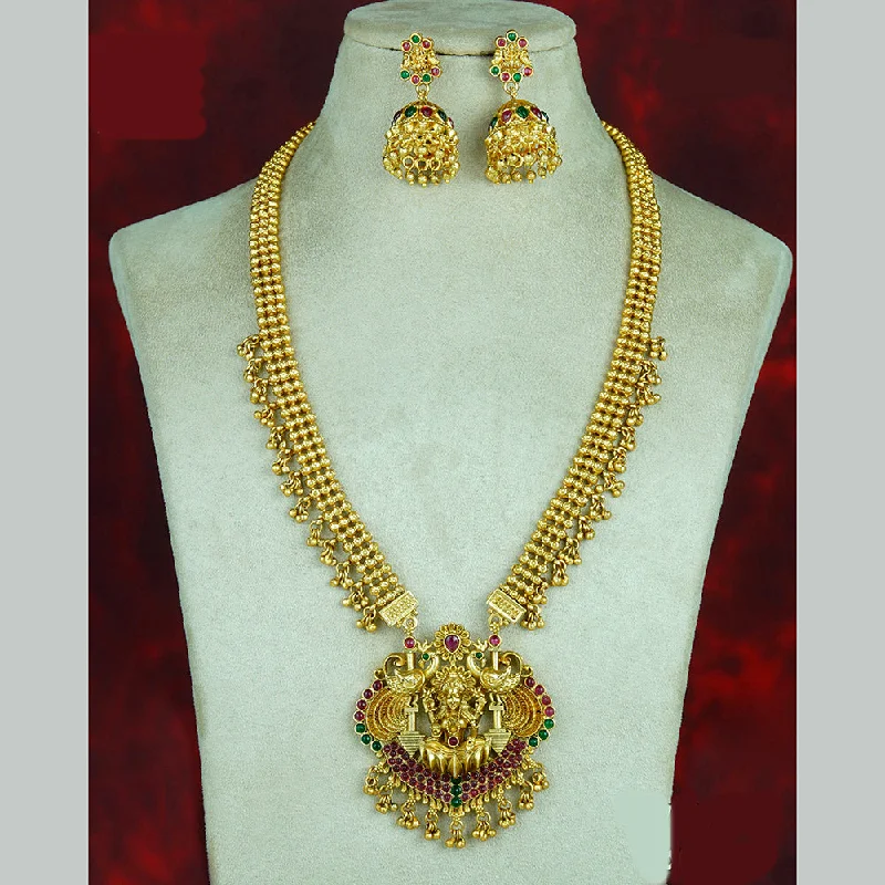 Diksha Collection Gold Plated Pota Stone Temple Long Necklace Set