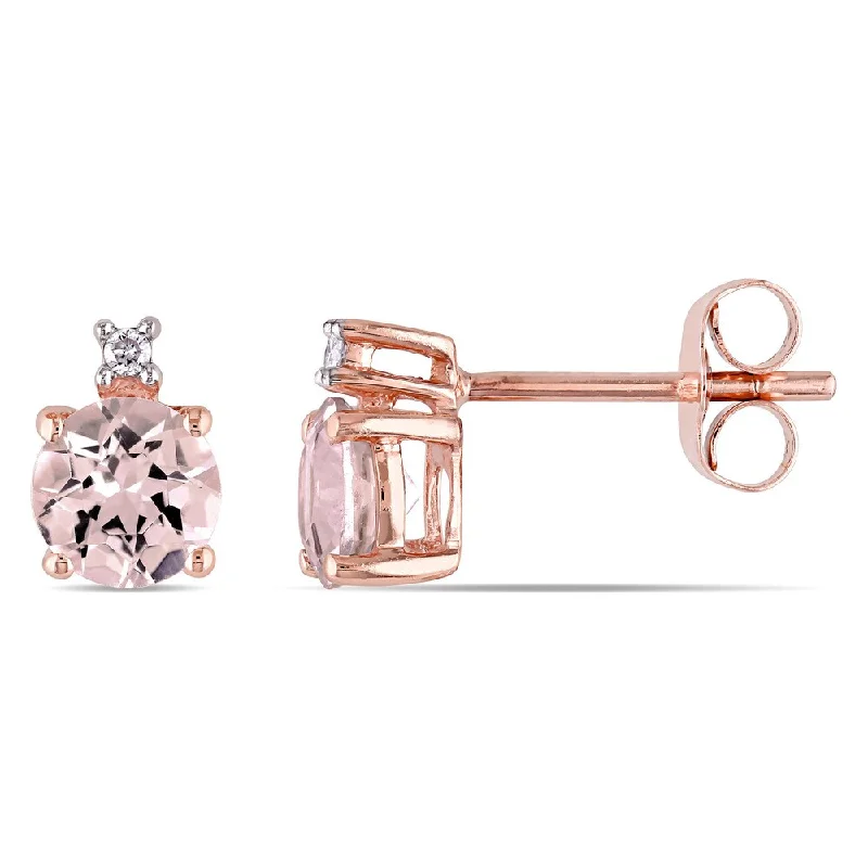 Miadora 10k Rose Gold Morganite and Diamond Accent Stud Earrings - Pink