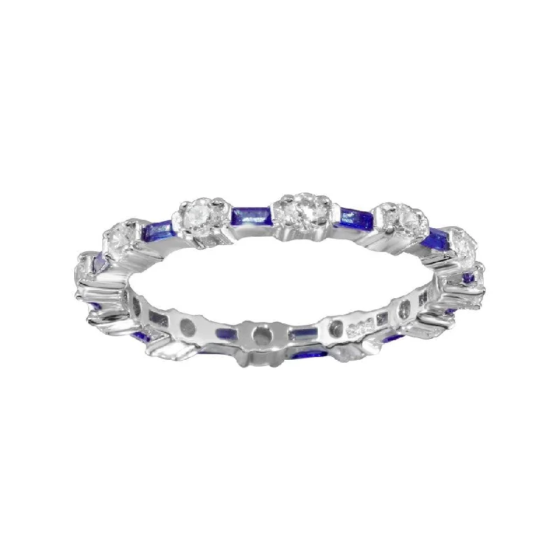 925 Sterling Silver Alternating Blue Clear CZ Eternity Band - BGR01311BLU