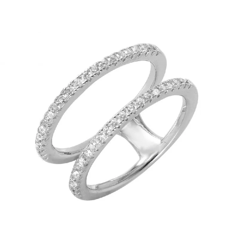 Silver 925 Rhodium Plated Twin Band CZ Ring - GMR00042