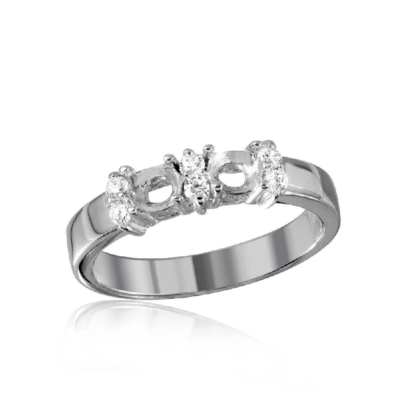 Silver 925 Rhodium Plated 2 Mounting Stone Ring with CZ - BGR01209