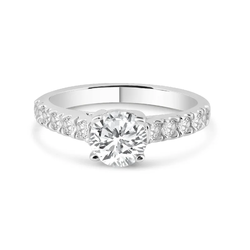 Silver 925 Rhodium Plated Micro Pave Clear Round Center CZ Ring - ACR00005