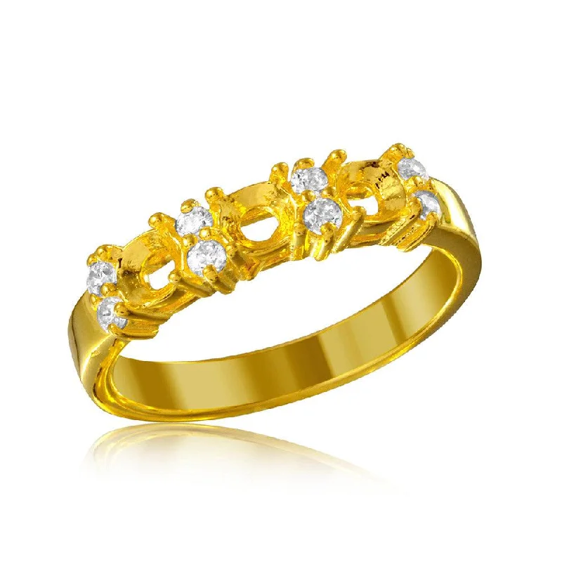 Silver 925 Gold Plated 3 Mounting Stone Ring with CZ - BGR01210GP