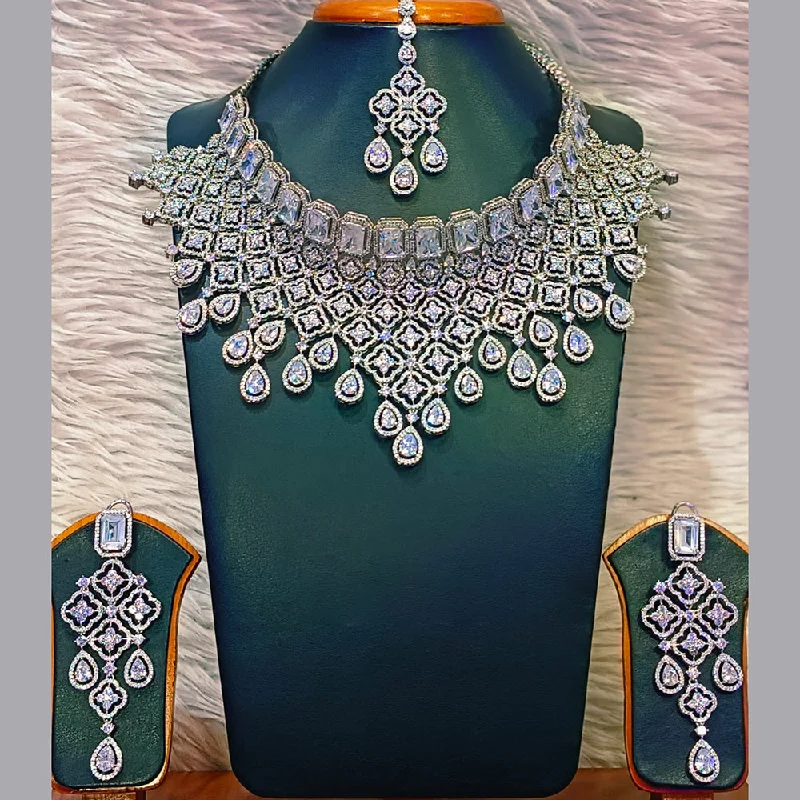 Jain Jewellers Silver Plated AD Necklace Set