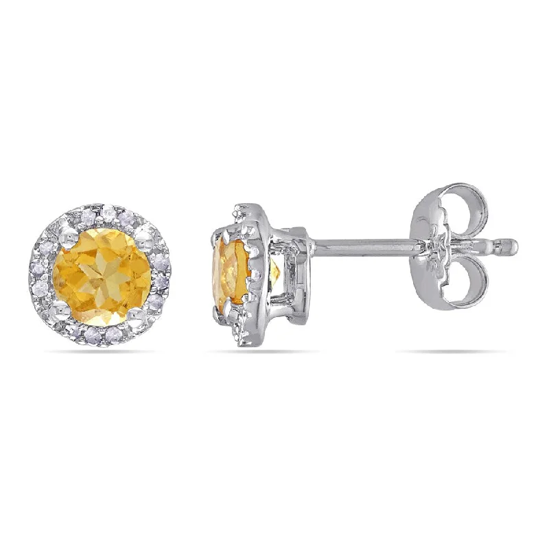 Miadora Sterling Silver Citrine and Diamond Accent Solitaire Halo Birthstone Stud Earrings - Yellow