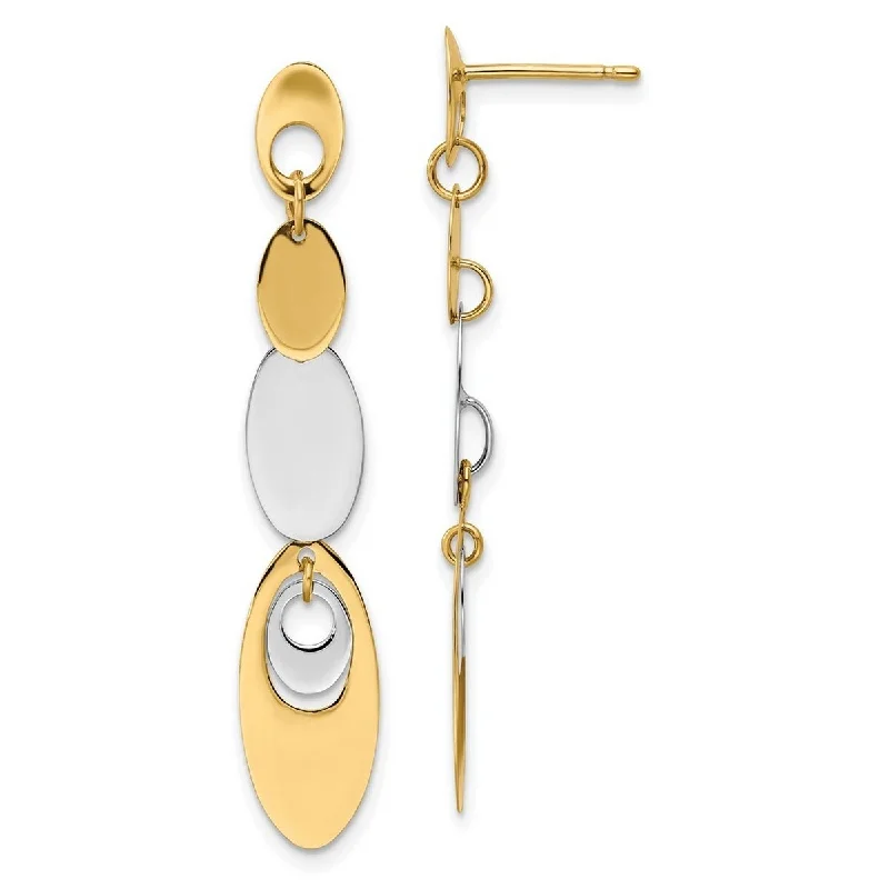 Curata 14k Two tone Gold Polished Post Dangle Earrings - 45.5mm long