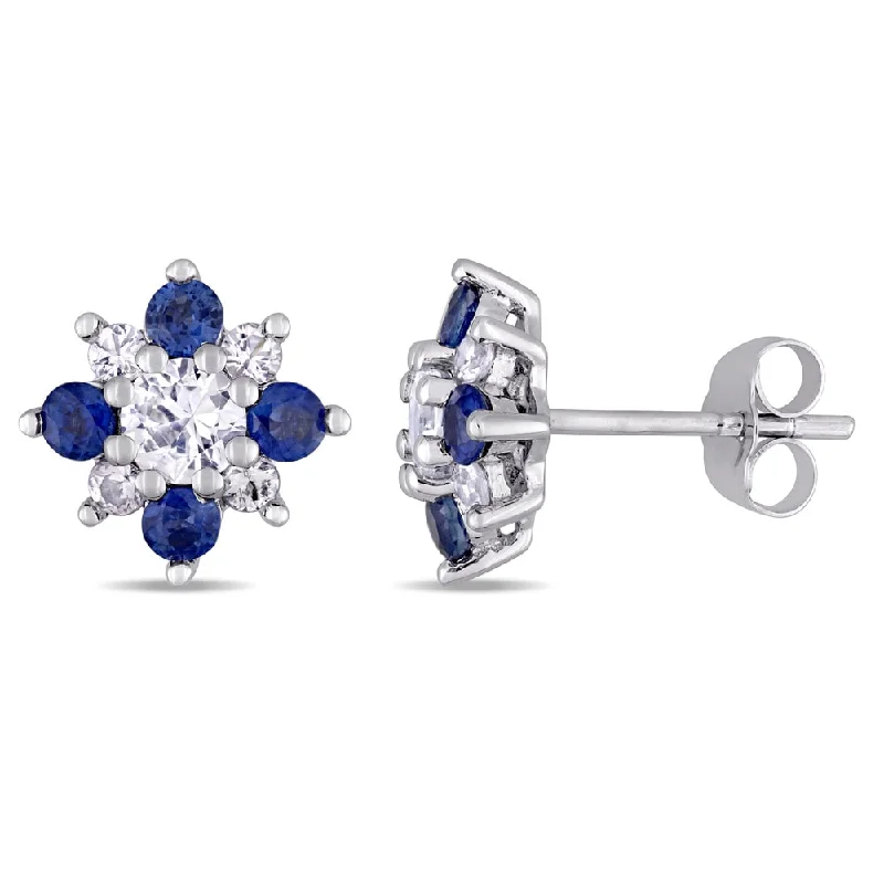 Miadora 14k White Gold Blue and White Sapphire Flower Stud Earrings