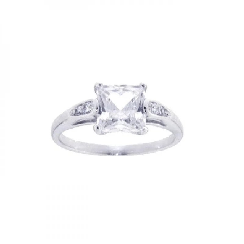 Silver 925 Rhodium Plated Clear Square Center CZ Ring - STR00580