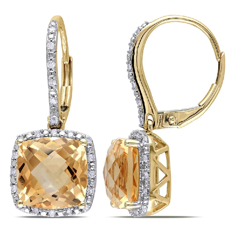 Miadora 10k Yellow Gold Citrine and 1/5ct TDW Diamond Earrings (H-I, I2-I3)