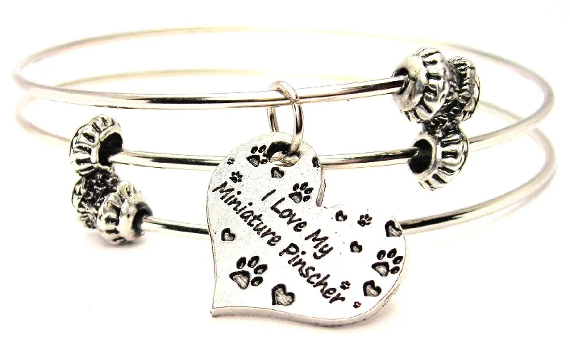 I Love My Miniature Pinscher Heart Triple Style Expandable Bangle Bracelet