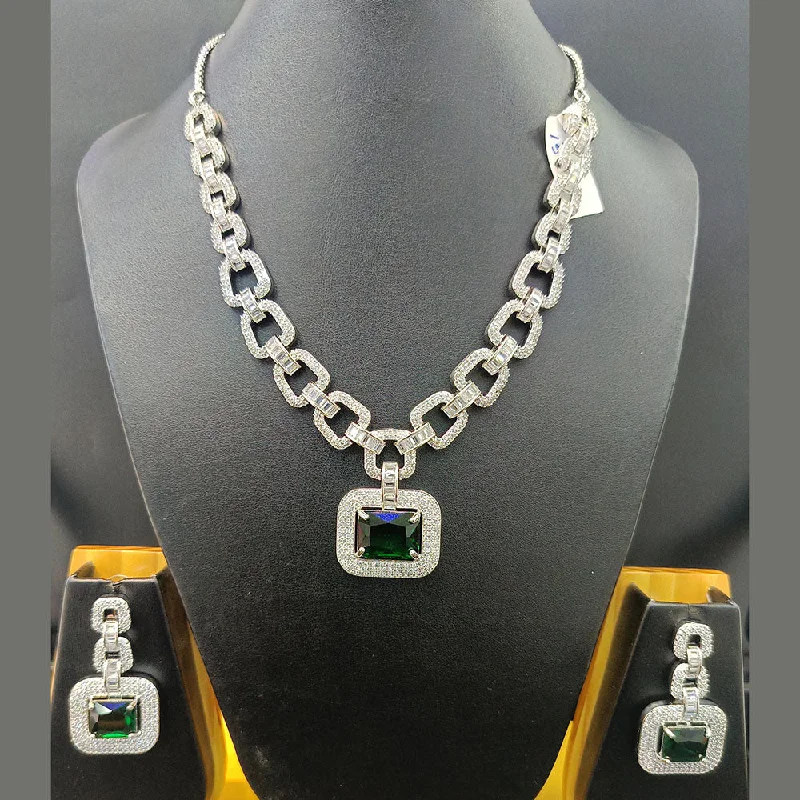 Jain Jewellers Silver Plated AD Necklace Set