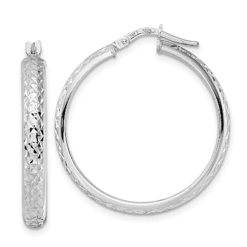 Curata 14k White Gold Textured 28.84x4mm Round Hoop Earrings