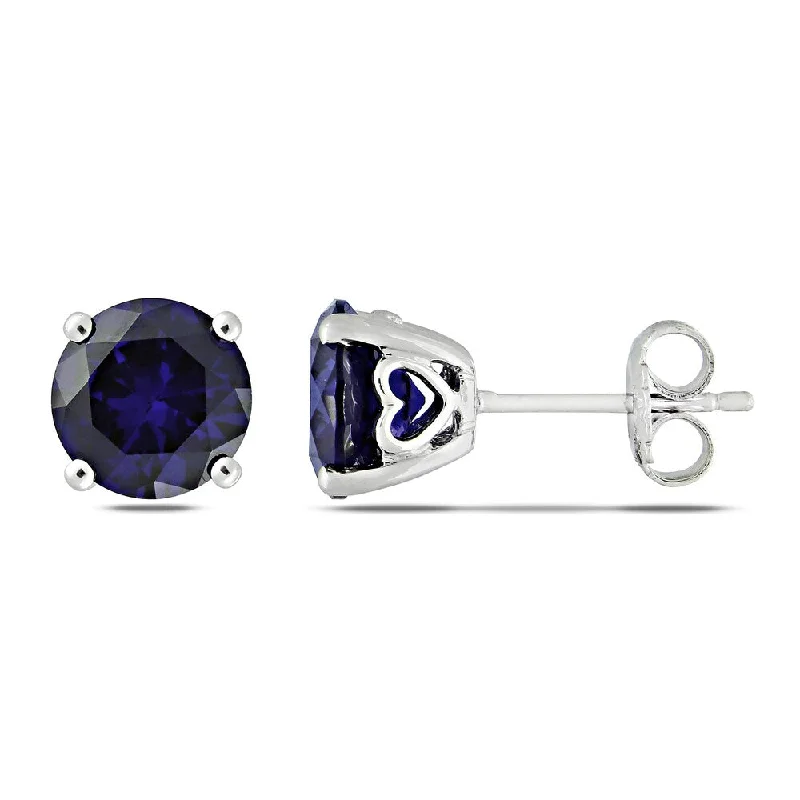 Miadora Sterling Silver Created Blue Sapphire Earrings