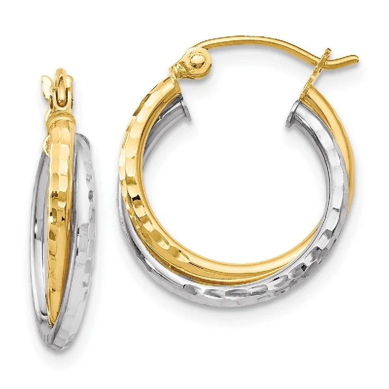 Curata 10k Two Tone Gold Twisted Diamond Cut 17mm Double Hoop Earrings