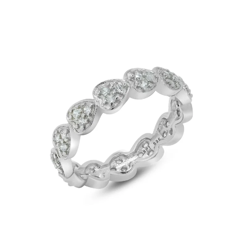 Silver 925 Rhodium Plated CZ Stackable Eternity Heart Ring - STR00254