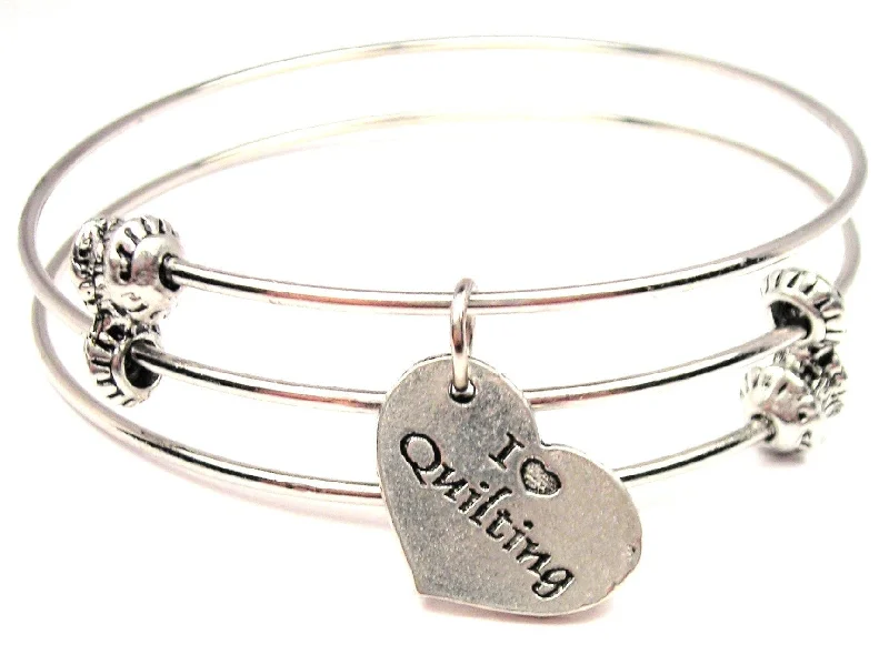 I Love Quilting Triple Style Expandable Bangle Bracelet