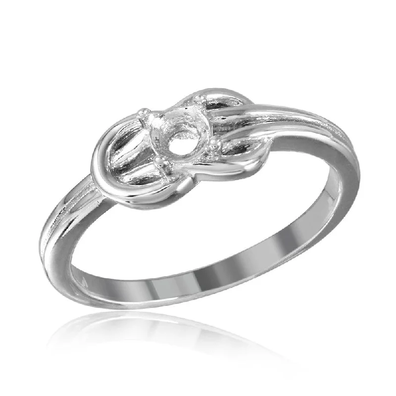 Silver 925 Rhodium Plated Double Knot Single Stone Mounting Ring - BGR01015