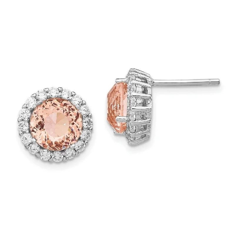 Curata Cheryl M 925 Sterling Silver Faceted Cubic Zirconia and Simulated Morganite Post Earrings - 12x12mm Wid