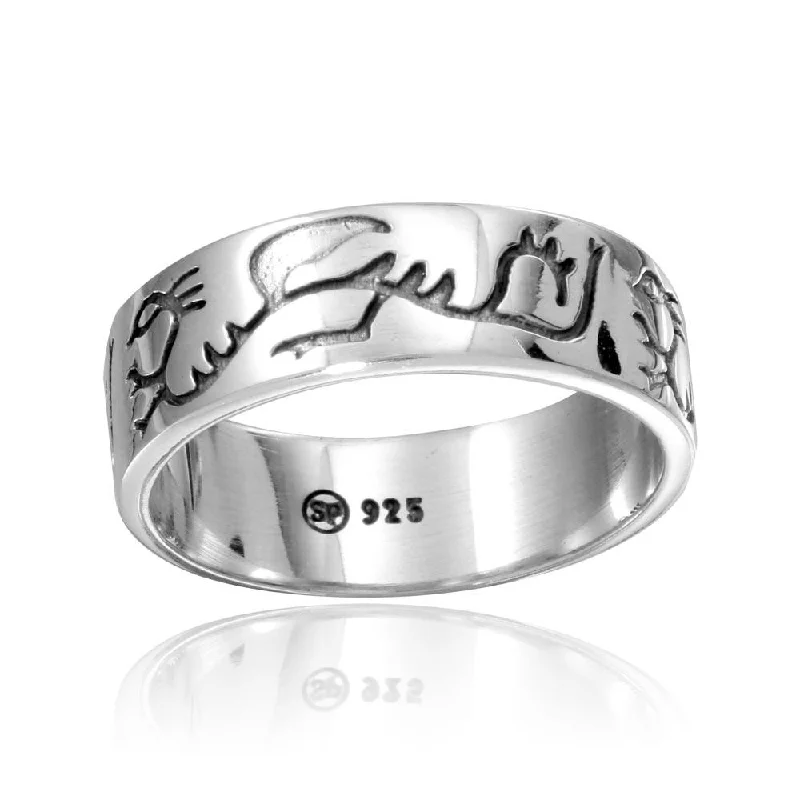 High Polished 925 Sterling Silver Engraved Dragon Design Ring - CR00798