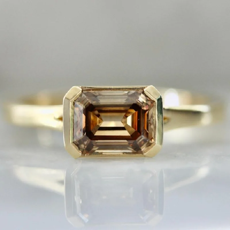 Amaretto Champagne East West Emerald Cut Diamond Ring