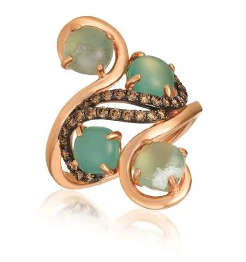 14K Strawberry Gold 2.46cttw Peacock Aquaprase & 0.37cttw Chocolate Diamond Ring