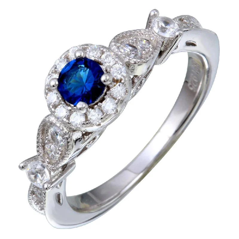 Rhodium Plated 925 Sterling Silver Clear and Blue CZ Ring - STR01091