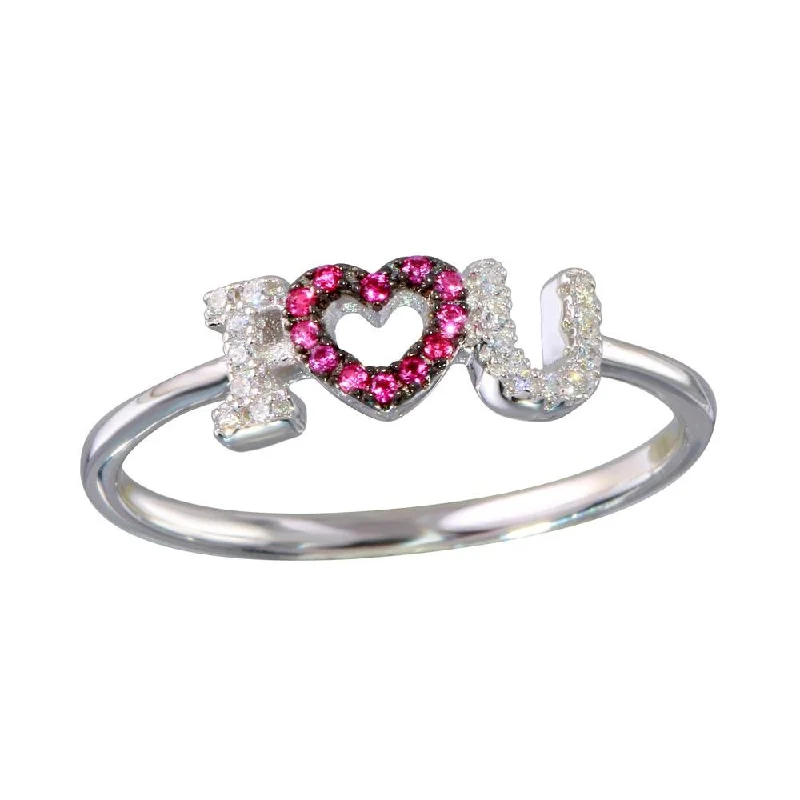 Rhodium Plated 925 Sterling Silver "I Heart U" Ring - BGR01151