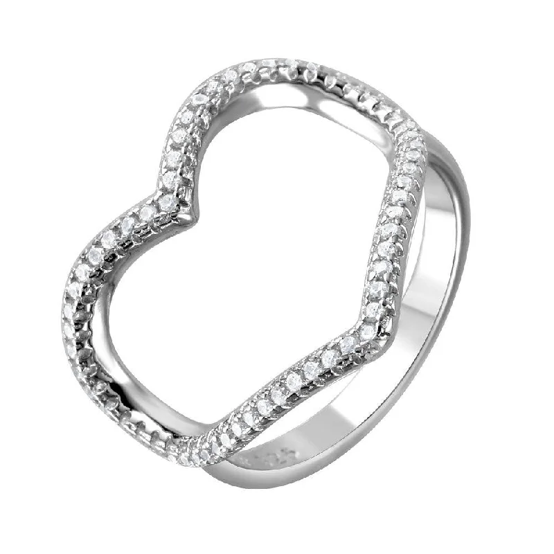 Silver 925 Rhodium Plated Wide Open Heart Ring - STR01043