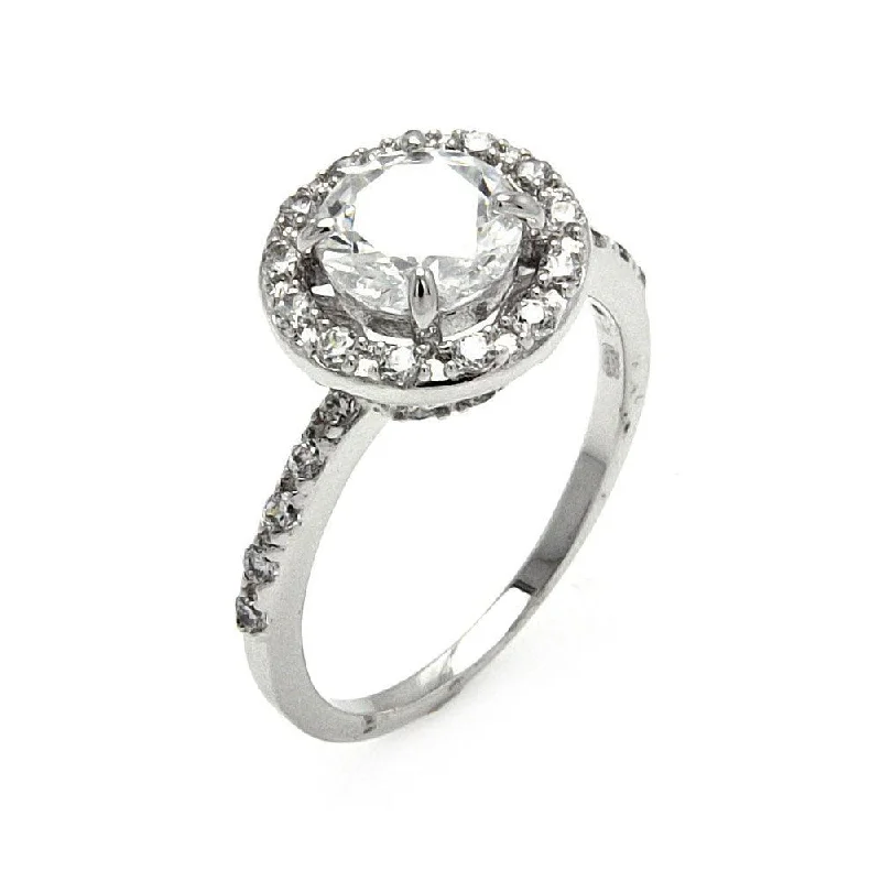 Silver 925 Rhodium Plated Clear Cluster CZ Round Bridal Ring - BGR00525