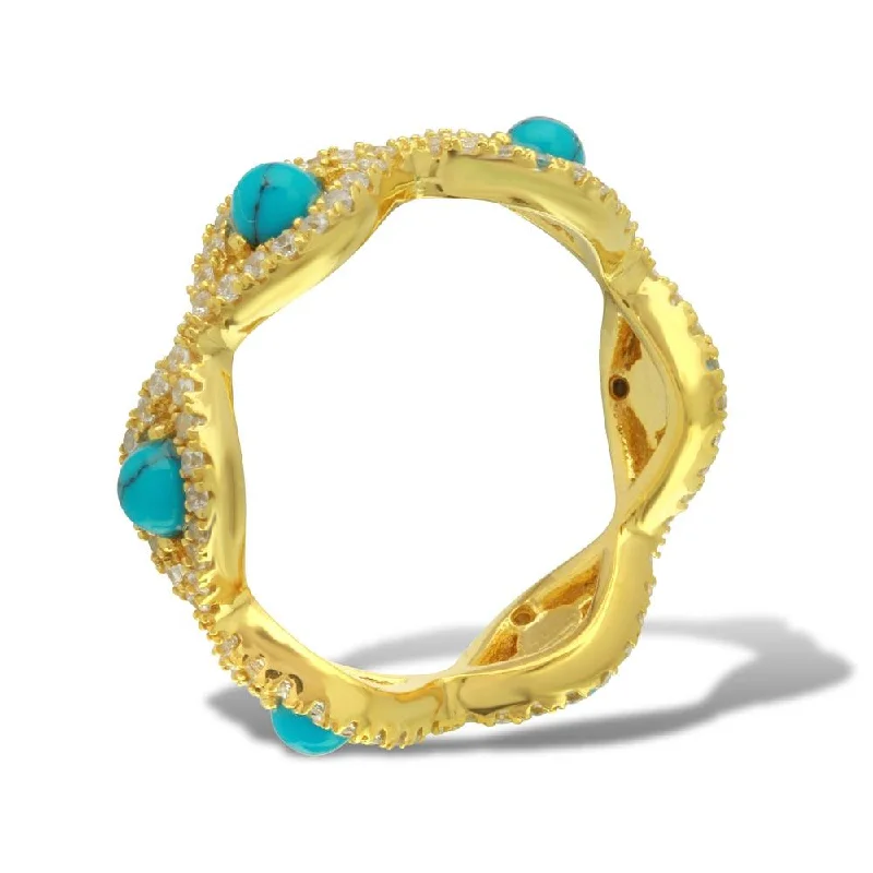 Gold Plated 925 Sterling Silver Evil Eye Eternity Ring with Turquoise Beads - BGR01100