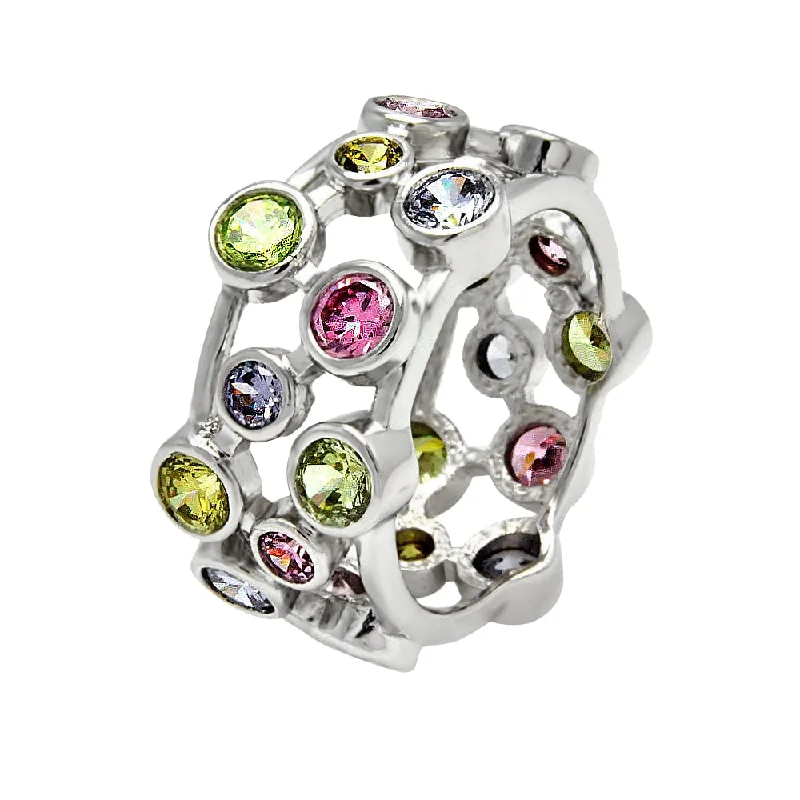 Clearance-Silver 925 Rhodium Plated Multi Colored CZ Eternity Ring - BGR00373