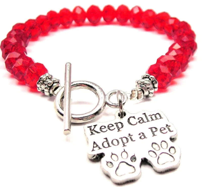 Keep Calm Adopt A Pet Crystal Beaded Toggle Style Bracelet